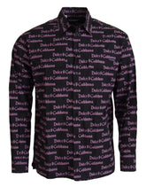 Dolce & Gabbana Black Purple Logo Slim Dress Formal Shirt -   -  Dolce & Gabbana.